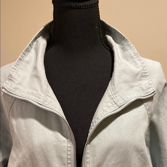 Wild Fable Soft Green-Blue Cropped Canvas Bomber Jacket with Stand-Up Collar - Picture 7 of 11